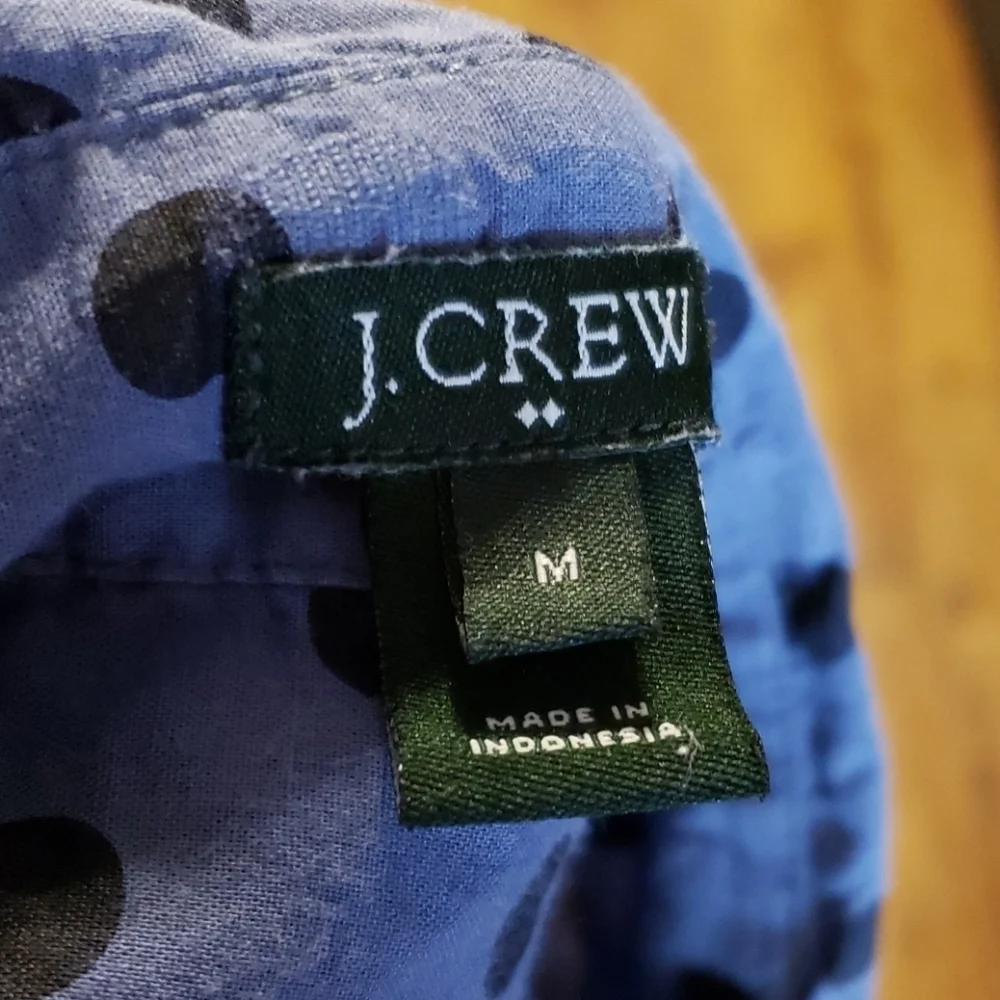 J crew blue on blue big polka dot 3/4 button shirt